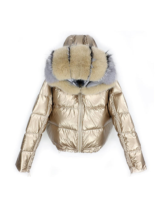 Reversible Bomber Jacket With Natural Fox Fur Trims - BEYAZURA.COM