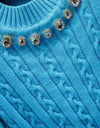 Rhinestone Collar Cropped Sweater - BEYAZURA.COM