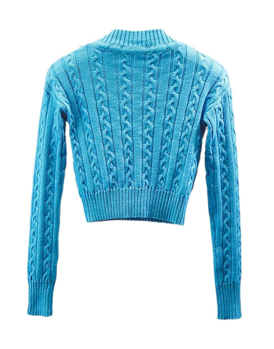Rhinestone Collar Cropped Sweater - BEYAZURA.COM