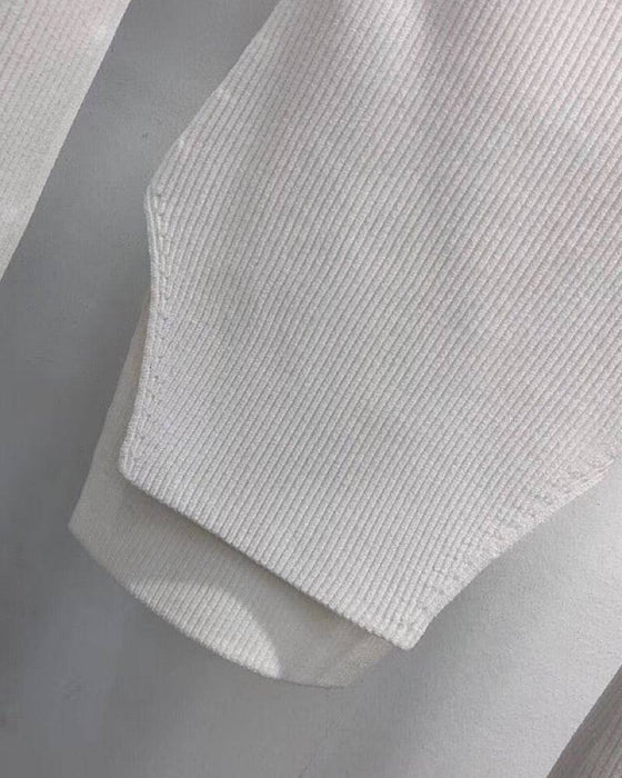 Ribbed Knit Asymmetrical Long Sleeve Top - BEYAZURA.COM