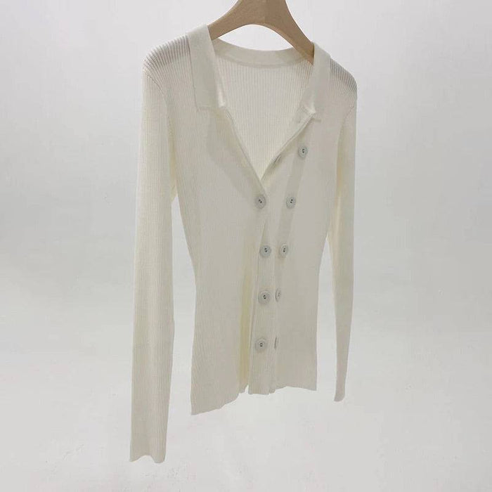 Ribbed Knit Cardigan With Double Lined Buttons - BEYAZURA.COM