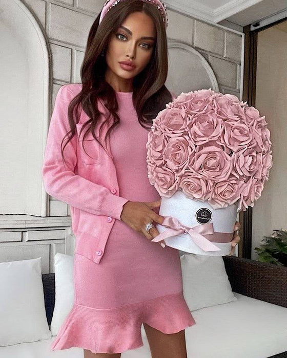 pink two piece bodycon dress Two Piece Hot Pink Sequins Mermaid Long Prom Dress