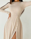 Ribbed Knit High Slit Dress - BEYAZURA.COM