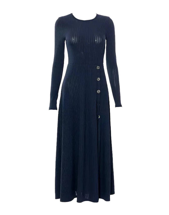 Ribbed Knit High Slit Dress - BEYAZURA.COM