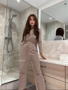 Ribbed Knit Soft Top and Pants Coord Set - BEYAZURA.COM