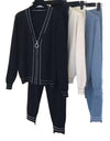 Ribbed Knit Zipper Cardigan And Trouser Two Piece Set In Black - BEYAZURA.COM