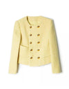 Round Neck Gold Buttoned Tweed Jacket - BEYAZURA.COM
