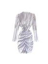 Ruched Skirt V Neck Dress - BEYAZURA.COM