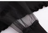Ruffle Mesh Sleeve Elastic Waist Sweater - BEYAZURA.COM