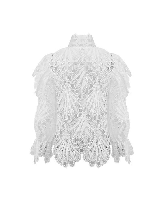 Ruffle Sleeve Embroidered Shirt - BEYAZURA.COM