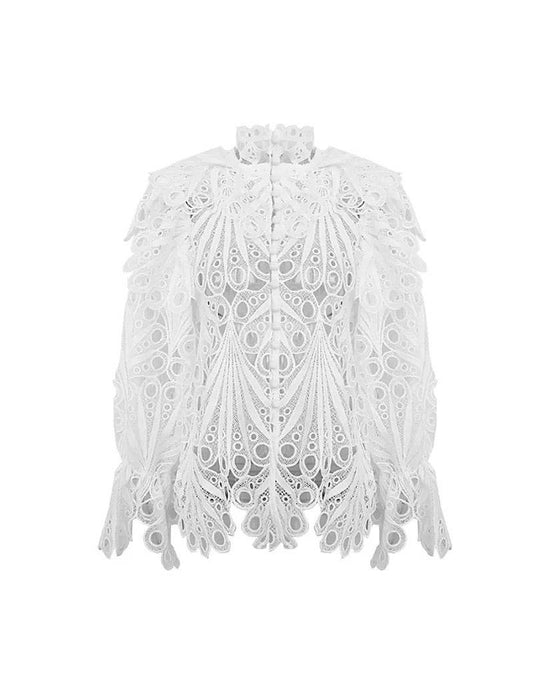 Ruffle Sleeve Embroidered Shirt - BEYAZURA.COM