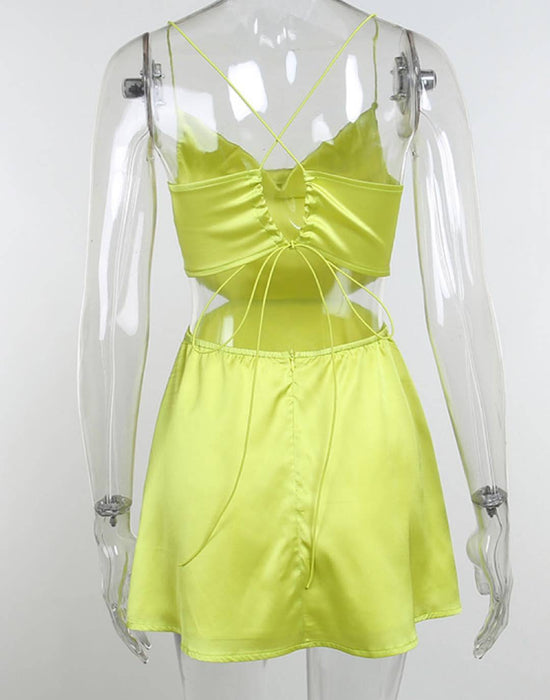 Satin Backless Flowy Short Dress - BEYAZURA.COM