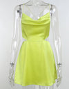 Satin Backless Flowy Short Dress - BEYAZURA.COM