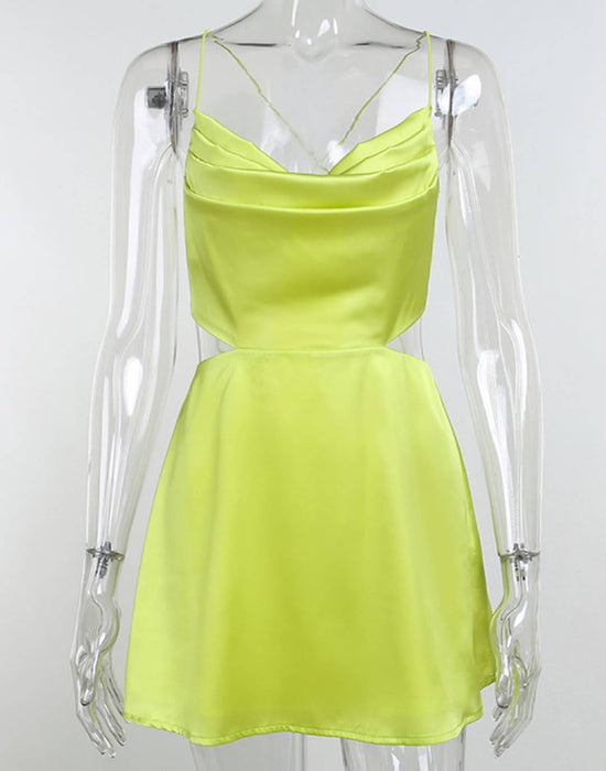Satin Backless Flowy Short Dress Beyazura.com Satin Backless Flowy Short Dress Beyazura.com