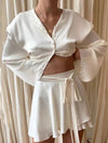 Satin Cropped Shirt Skirt Coord - BEYAZURA.COM