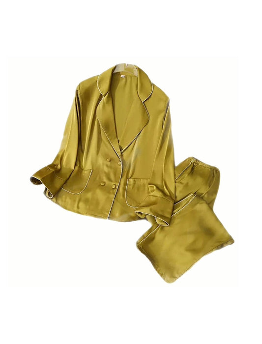 Satin Silk Long Sleeve Top and Trousers Pyjama Set - BEYAZURA.COM