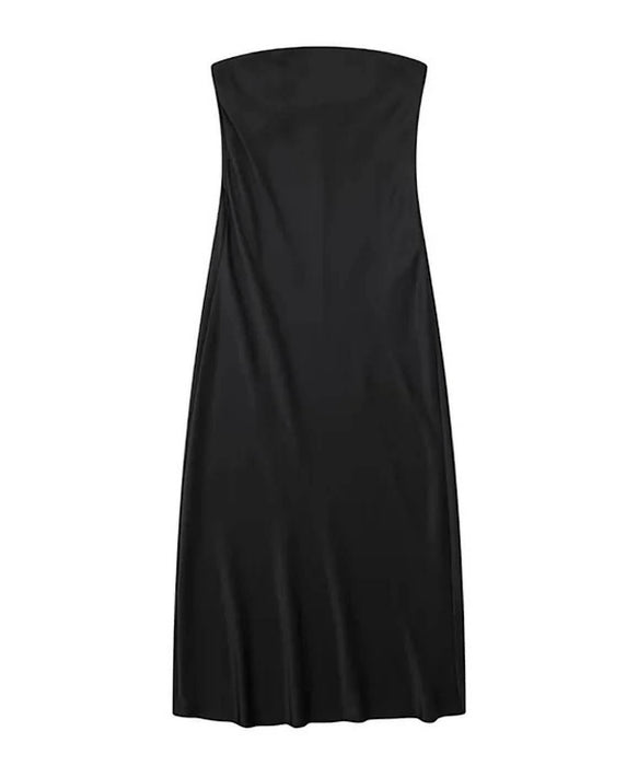 Satin Strapless Long Dress In Black - BEYAZURA.COM