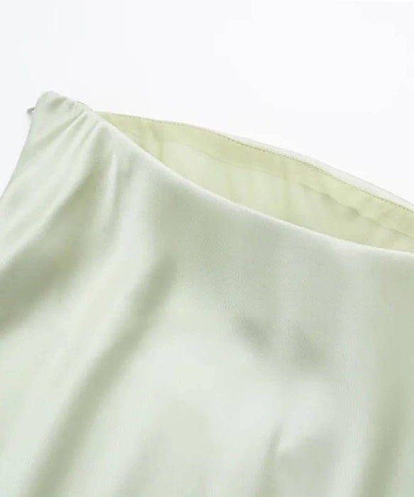 Satin Strapless Long Dress In Light Green - BEYAZURA.COM