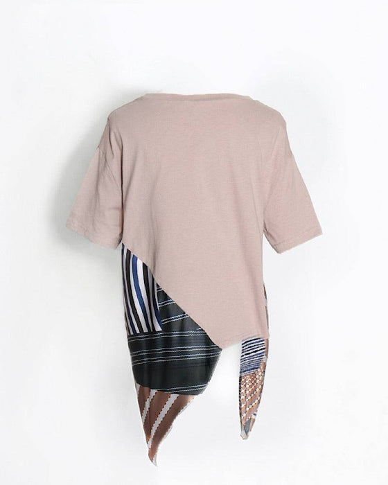 Scoop Neck T-Shirt With Scarf Decor - BEYAZURA.COM