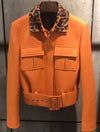 Sheepskin Leather Jacket With Leopard Collar - BEYAZURA.COM