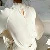 Sheer Long Sleeve Pleated High Neck Top - BEYAZURA.COM