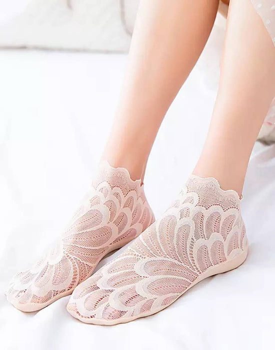Sheer Low Cut Lace Socks - BEYAZURA.COM