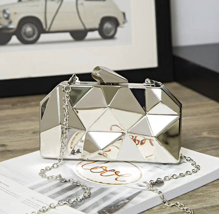 Shiny Metal Geometrical Evening Clutch - BEYAZURA.COM