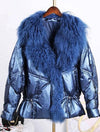 Shiny Metallic Down Parka Puffer Jacket With Sheep Fur Trims - BEYAZURA.COM