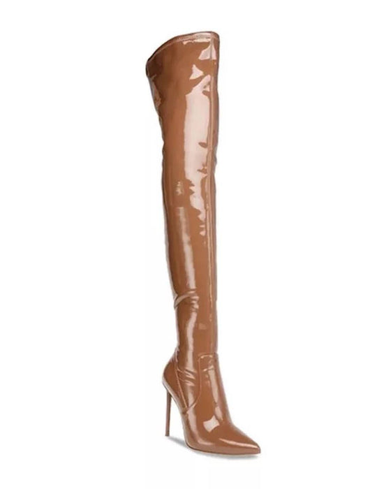 Shiny PU Leather Above The Knee Boots - BEYAZURA.COM