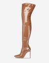Shiny PU Leather Above The Knee Boots - BEYAZURA.COM