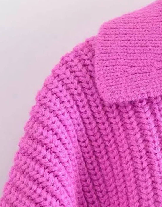 Short Collar Cropped Pink Sweater - BEYAZURA.COM