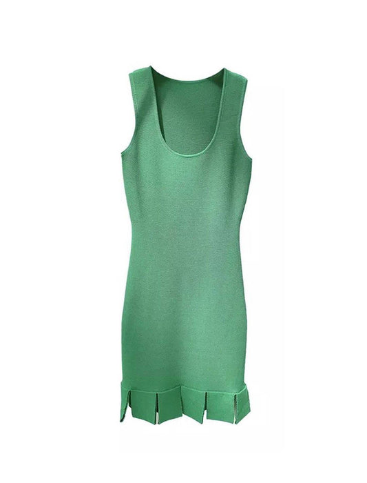 Short Knit Dress With Slit Hem - BEYAZURA.COM