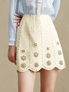 Short Skirt With Diamond Floral Beadings - BEYAZURA.COM
