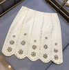 Short Skirt With Diamond Floral Beadings - BEYAZURA.COM