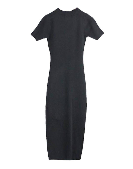 Short Sleeve Knitted Midi Dress - BEYAZURA.COM