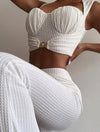 Short Sleeveless Top With Matching Flared High Waisted Pants - BEYAZURA.COM