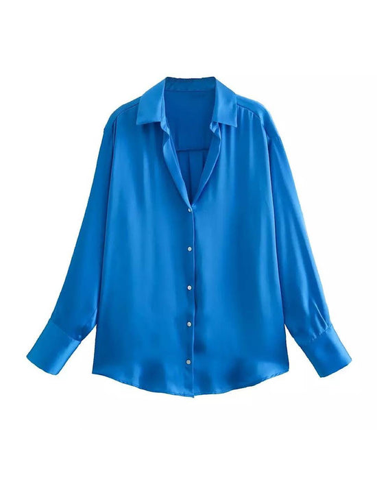 Silk Satin Plain Shirt - BEYAZURA.COM
