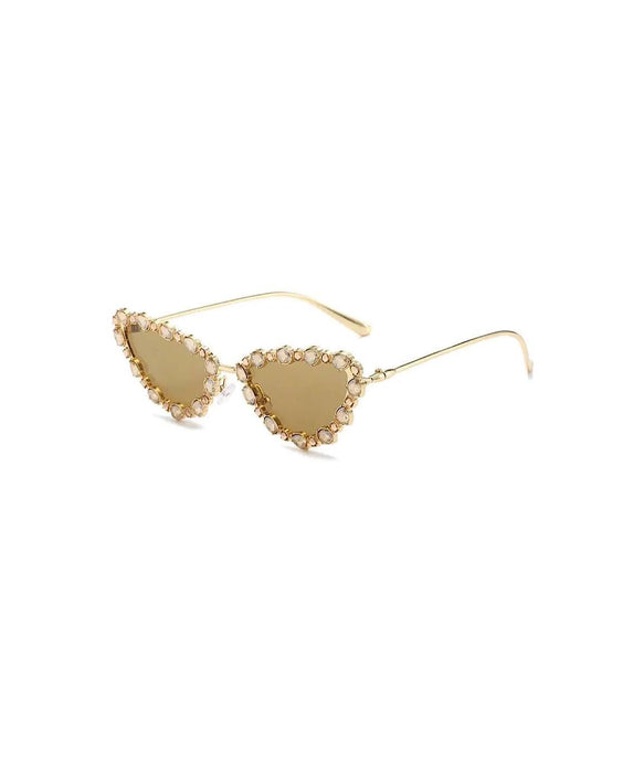 Silver Rhinestoned Metal Cateye Sunglasses - BEYAZURA.COM