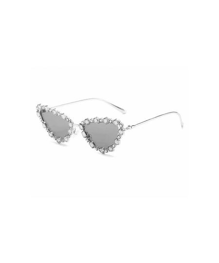 Silver Rhinestoned Metal Cateye Sunglasses - BEYAZURA.COM