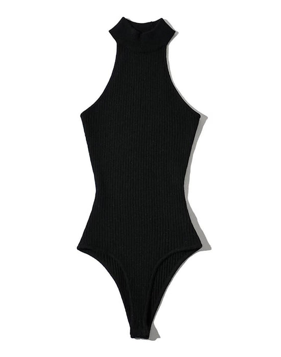 Sleeveless High Collar Knit Bodysuit - BEYAZURA.COM
