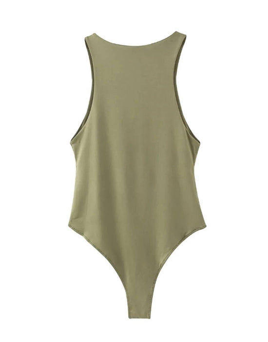 Sleeveless Scoop Neck Plain Bodysuit - BEYAZURA.COM