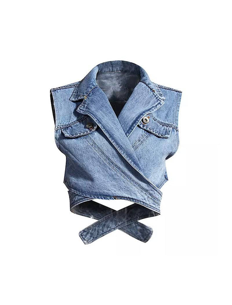 Short sleeveless hot sale denim jacket