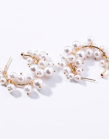 Small Pearl Hoop Earrings - BEYAZURA.COM