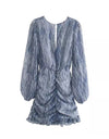 Snakeskin Print Ruched Skirt Dress - BEYAZURA.COM