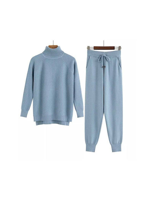 Soft Ribbed Long Sleeve Turtleneck Top and Jogging Pant Co Ord Set - BEYAZURA.COM