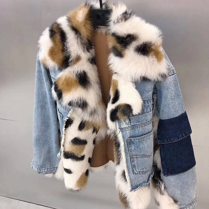 Sporty Denim Jacket With Sheepkin And Sheep Fur Trims - BEYAZURA.COM