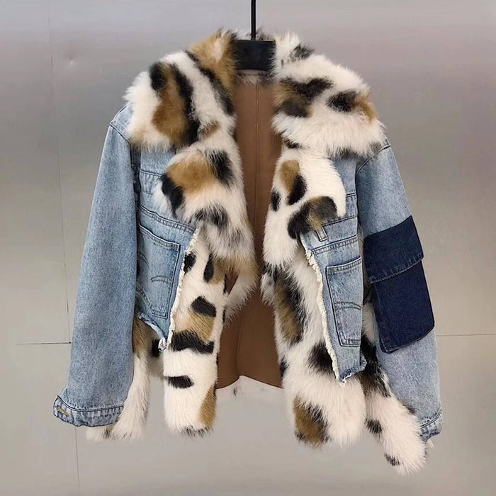 Sporty Denim Jacket With Sheepkin And Sheep Fur Trims - BEYAZURA.COM