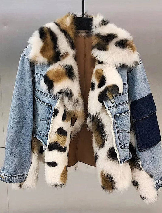 Sporty Denim Jacket With Sheepkin And Sheep Fur Trims - BEYAZURA.COM