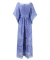 Square Neck Crochet Long Dress In Blue - BEYAZURA.COM