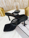 Square Toe Mesh Sandal Heels - BEYAZURA.COM